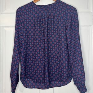 GAP Women's Patterned Red & Blue Long Sleeve Blouse - size XS